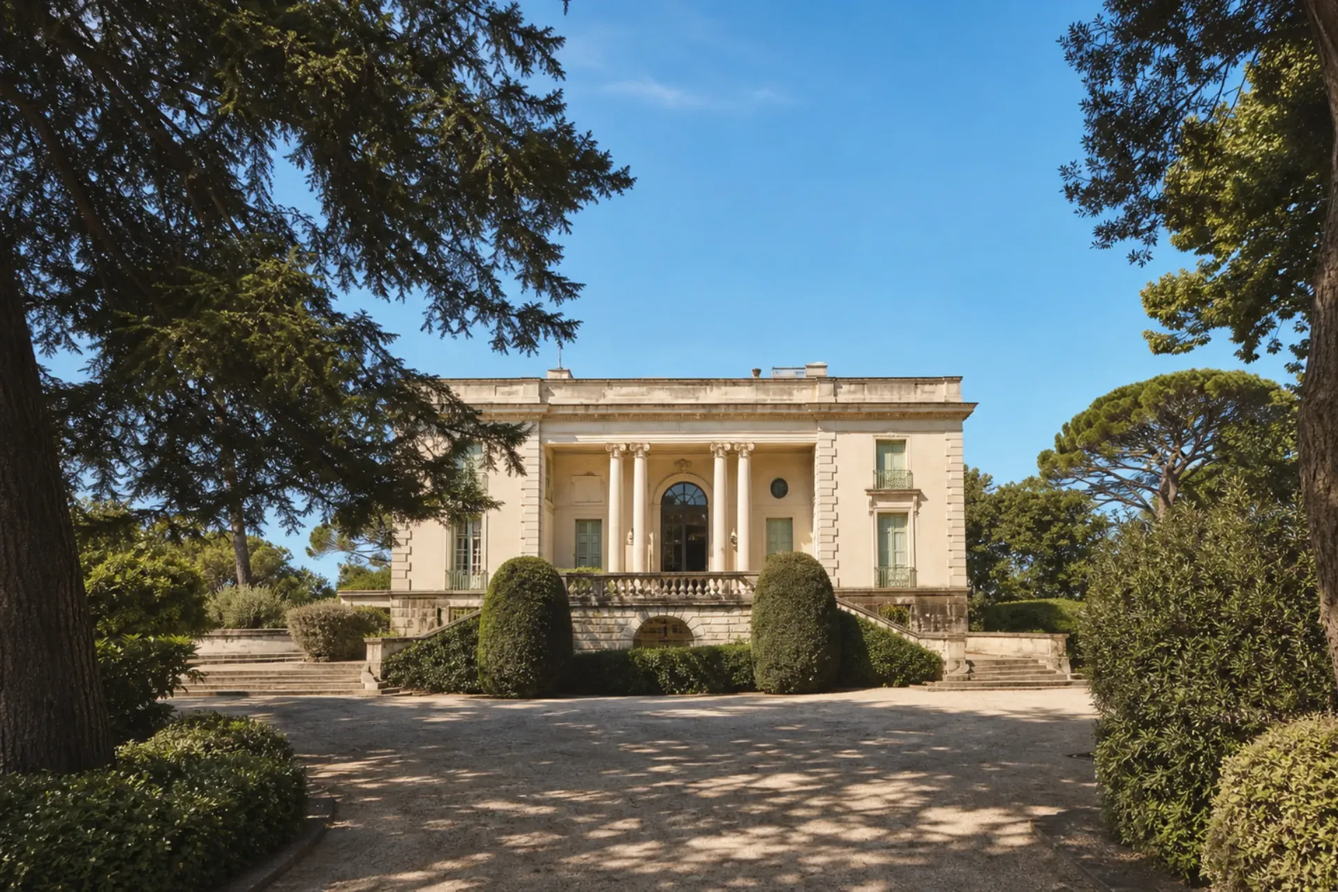 The entrance facade of Villa Les Chenes Verts in Cap d'Antibes